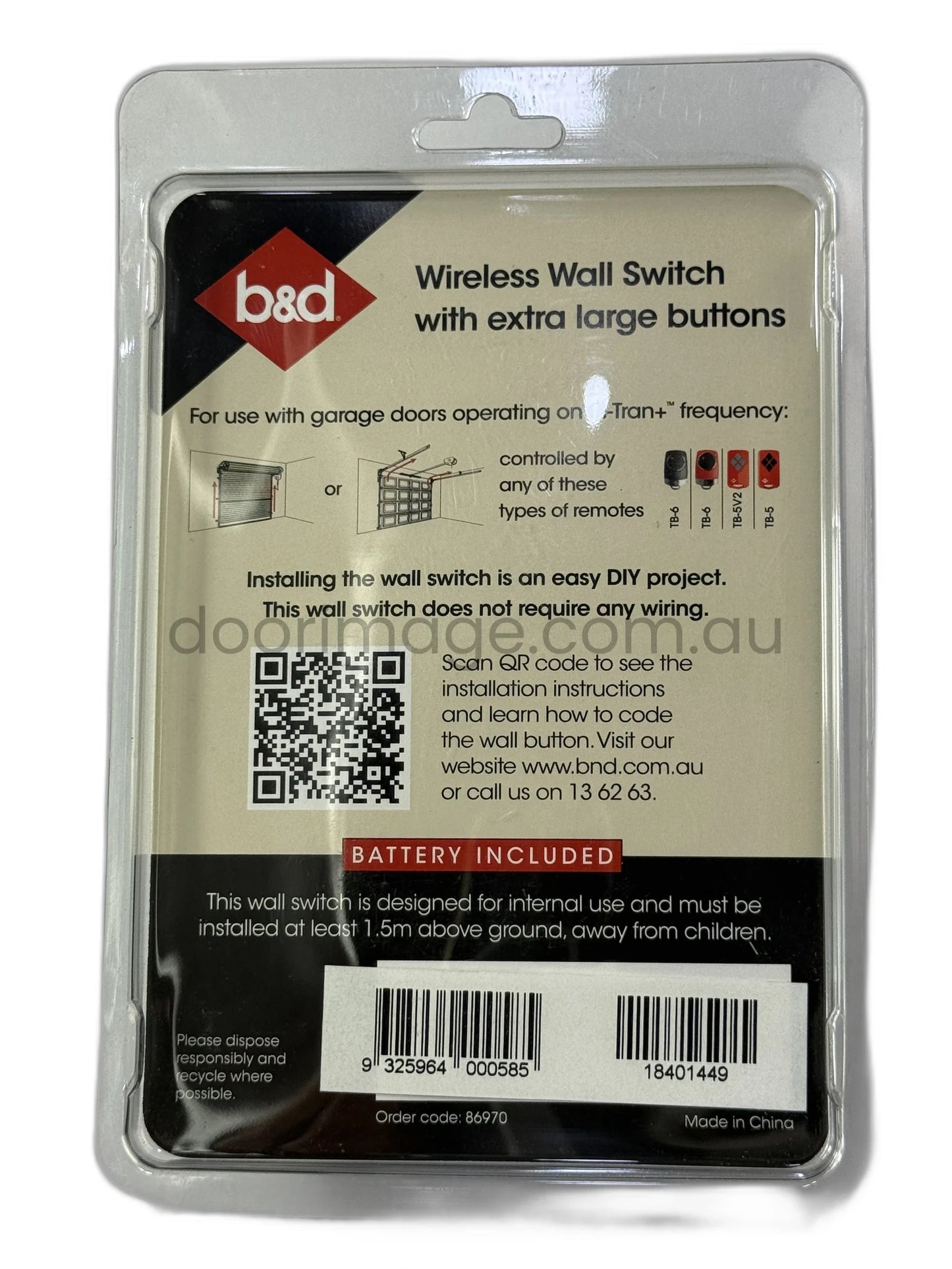 B&D WTB-7V1 4 extra large button wireless wall remote - model 86970